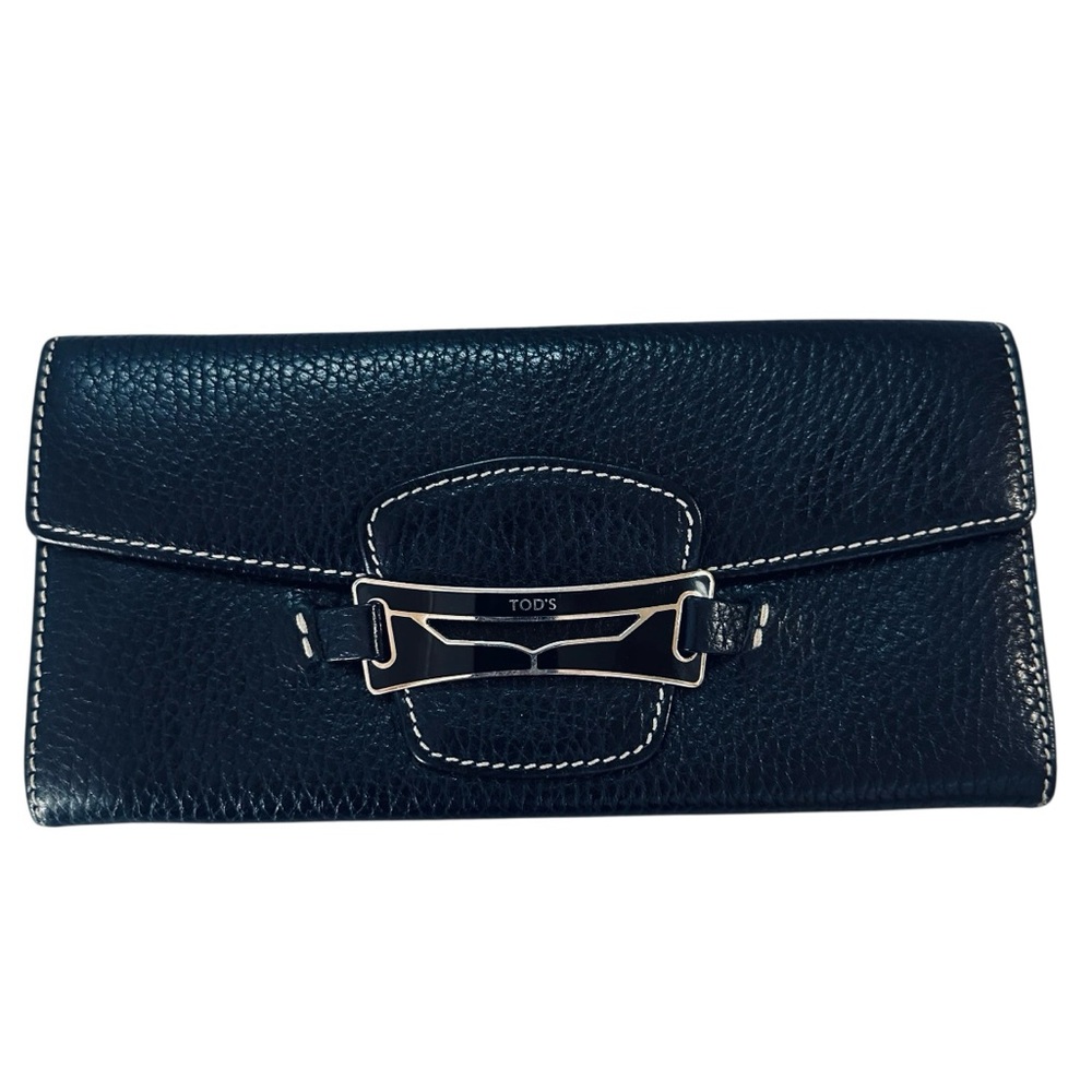 AUTHENTIC TOD'S Genuine Leather Wallet Black Continental Flap Wallet Long Wallet